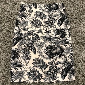 White Pencil Skirt w/ Leaf Floral Design